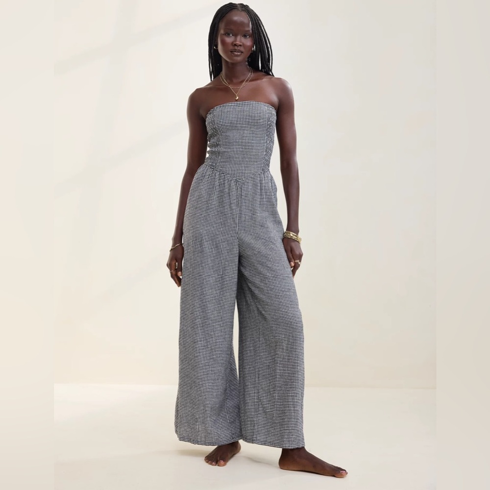 Aerie Black and White Strapless Jumpsuit